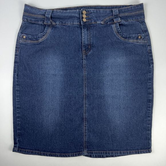 No Fuze Dresses & Skirts - No Fuze Denim Pencil Skirt Women’s Size 18 Blue Jean Soft Stretch Knee Length